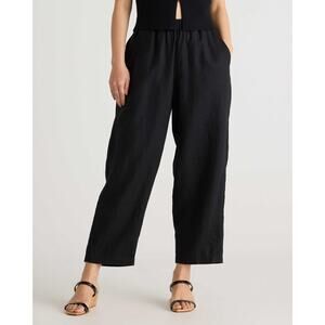 Quince Womens 100% European Linen Tapered Ankle Pants Black S Capsule Minimalist